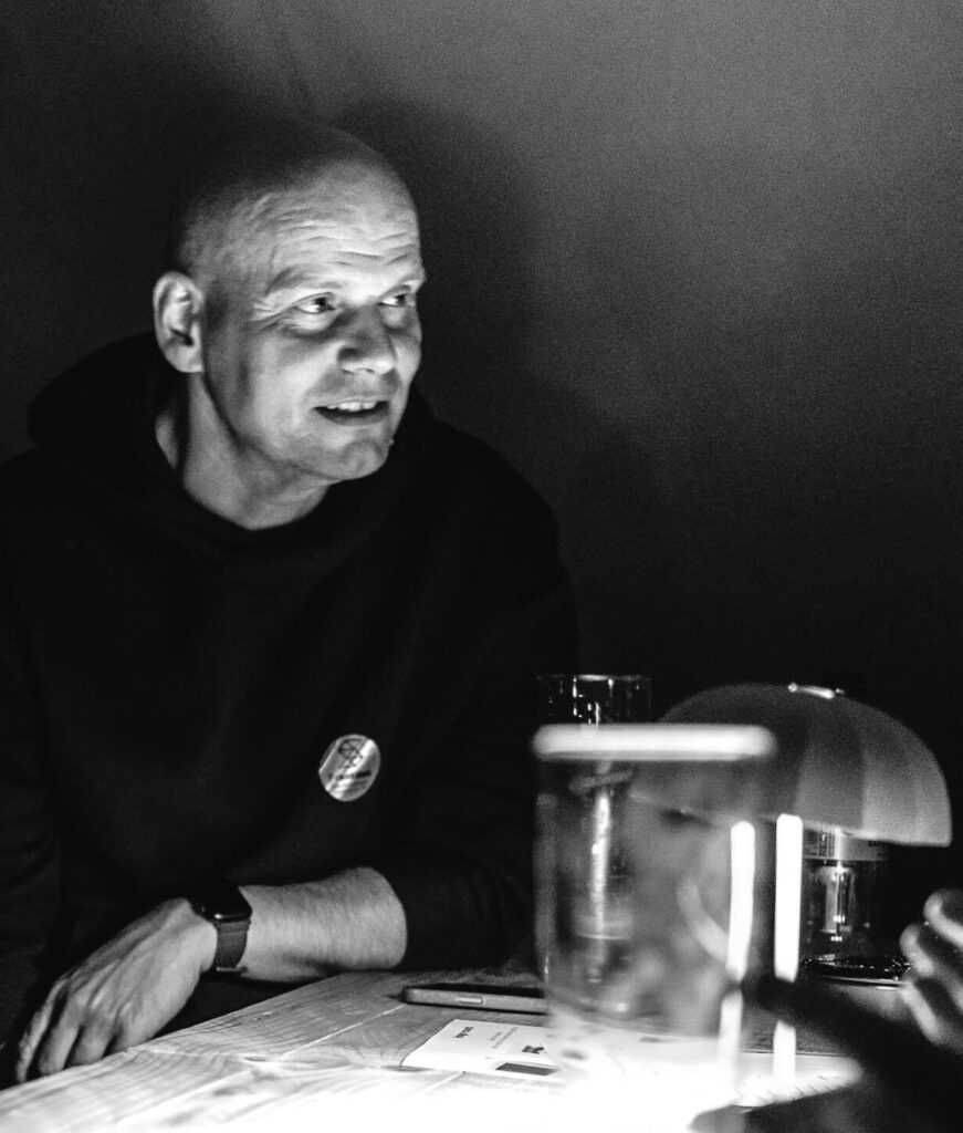 František Varadzin, black and white portrait by lamplight